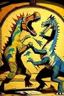 Placeholder: Dinosaur fight Picasso style