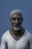 Placeholder: 3D render of a cyberpunk tribal old black man, gray hair and goatee, on a dark blue jungle background, digital art