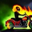 Placeholder: ultra detailed fullbody portrait of Ghost Rider Riding His Fire Motorcycle , extremely detailed digital painting, intrincate, extremely detailed smiling face,crystal clear Big Green eyes, in the style of Frank Frazzetta , mystical colors , perfectly centered image, perfect composition, rim light, beautiful lighting,8k, stunning scene, raytracing