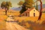 Placeholder: sunny day, mountains, trees, dirt road, countryside, adobe house, wilfrid de glehn and rodolphe wytsman impressionism paintings