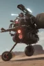 Placeholder: An advanced motorcycle with four wheels and a turbo jet in the back with rockets and machine guns