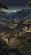 Placeholder: Busch nightmares paining style, thin line draw ,Title:view of a Stone Age village , 8k artistic photography, photorealistic concept art, soft natural volumetric cinematic perfect light, chiaroscuro, award-winning photograph, masterpiece, oil on canvas, Raphael, Caravaggio, Greg Rutkowski, people, beksinski, Giger