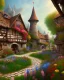 Placeholder: medieval fantasy village with flowers rpg art painterly