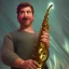 Placeholder: portrait of danny mcbride playing saxophone, blade runner, low key lighting, volumetric light, digital art, highly detailed, fine detail, intricate, complex, octane render, unreal engine, photorealistic