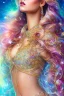 Placeholder: photo realistic painting ((full body)) ((stunningly attractive)) a woman sitting on a majestic chair , ((perfect feminine face)), (+long colorful wavy hair), (+glitter freckles), glitter, wearing a dress, intricate, 8k, highly detailed, volumetric lighting, digital painting, intense, sharp focus, sitting on a majestic chair