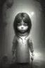 Placeholder: cute girl and litlle monster, Style John Kenn Mortensen,