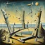 Placeholder: the long ladies dominate the teeter totter, surrealism, by Yves Tanguy and salvador Dali, by Rozi Demant, oil on canvas, long brush strokes, gestalt, darkly lit tableaux where figures mysteriously interact, magical realism peopled with idiosyncratic elements