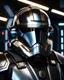 Placeholder: star wars bald male corellian pilot wearing pearlescent black and gunmetal grey First Order special forces heavy assault stealth commando armor and helmet with gold trim inside the jedi temple, hyperdetailed, dynamic lighting, hyperdetailed background, 8k resolution, volumetric lighting, light skin, fully symmetric details