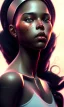 Placeholder: black girl, cute, beautiful, long hair, head and shoulders portrait by Greg Rutkowski