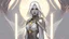 Placeholder: Generate a dungeons and dragons character portrait of the face of a female cleric of peace aasimar that looks like a drow blessed by the goddess Selune. She has black hair and glowing eyes and is surrounded by holy light