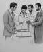 Placeholder: Pencil sketch of Four doctors are discussing ، on lined paper