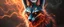 Placeholder: close up portrait of a plasma racoon fox king flickers like hypnotic fire in geometric shapes like a dna swirl of time and a fearsome planeswalker covered in powerful runes
