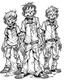 Placeholder: real little men zombies, coloring image, full body (((((white background))))), only use an outline., real style, line art, white color, clean line art, white background, Sketch style