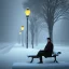 Placeholder: man sitting on a park bench wearing a trench coat, streets of new year covered in snow, dramatic, dramatic lighting, volumetric lighting, hyperrealism, 8k, high quality, photorealistic, lot of details