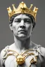 Placeholder: Ultra Realistic image, classic sculpture, white marble material, Maradona, gold crown of natural thorns, god crown, gold veins, gold ornaments, sun rays background, waist up portrait, epic, celestial, cinematic lighting, God lights, 4k resolution, smooth details, soft lighting, unreal engine 5, art station, substance 3d.