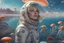 Placeholder: woman in a spacesuit, on the shores of an alien world, with mushrooms, with jellyfish tentacles floating in the air, photorealistic, Detailed Matte Painting, Deep Colour, Fantastical, Intricate Detail, sunshine, blue sky