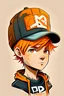 Placeholder: Orange haired beautiful cartoon boy with cap no body detailed logo