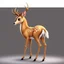 Placeholder: full body of a bald white tail deer with antlers, sultry, seductive, standing with big smile facing the left and big eyes looking to the left , tail upward, on flat background, in the style of 'My Little Pony' and Bambi, fantastic lighting