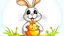 Placeholder: Fantasy cartoon illustration: a happy bunny is holding a basket full of chocolate treats