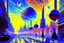 Placeholder: Epic futuristic street, exoplanet in the sky, claude monet impressionism painting