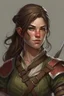 Placeholder: older broad female half elf brown hair fighter