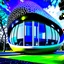 Placeholder: Drawing Zaha Hadid style egg-shaped country house colors black white blue and yellow