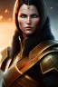 Placeholder: Tiefing assassin, dnd character portrait, yellow eyes, dark hair, dark armor, waist up portrait, Demonic tail, light red skin, hyperrealistic, intricate details, insanely detailed, cityscape background, natural lighting