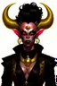 Placeholder: tiefling woman wearing black, she is evil