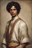 Placeholder: mulatto young man, with wavy short black hair and brown eyes dressed in an aristocratic tunic