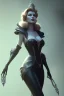 Placeholder: Rita Hayworth as evil queen in black leather, busty, cleavage, curvy, angry, stern look. character design by cory loftis, fenghua zhong, ryohei hase, ismail inceoglu and ruan jia. unreal engine 5, artistic lighting, highly detailed, photorealistic, fantasy