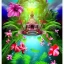 Placeholder:  Tropical flowers, heart chamber, crystals, tropical leaves, Fantasy temple, Surreal landscape.