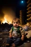 Placeholder: Palestinian baby , Destroyed Buildings , with a Explosions, at night