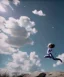 Placeholder: Ultra realistic clouds sky scene, wide angle, medium shot view, portrait, sweet Child, free jumping flying, trinkets, monster hair, jelly beans, balls, smile, happy, circus style, inflatable color clothing, extreme, wind, clouds sea, 20,000 feet altitude, stratosphere, soft color, highly detailed, unreal engine 5, ray tracing, RTX, lumen lighting, ultra detail, volumetric lighting, 3d, finely drawn, high definition, high resolution.