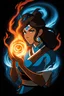 Placeholder: Avatar Korra in The Avatar State, Feel the fire blazing, Feel the water raging, Fear not the tempest wailing, Fear not the borders hailing