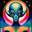 Placeholder: Psychedelic Alien Art, chromatic aberration, retrofuturism, vintage sci-fi illustration, weird space alien print, surrealist french art, eerie, 70s sci-fi art, creepy cutout style , watercolors, pulp fiction art style