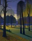 Placeholder: A purplish black ominous park in a shadow realm painted by Georges Seurat