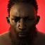 Placeholder: portrait, badass black man, long curly black hair, scar, post-apocalyptic, realistic, intriacte detail, sci-fi fantasy style, volumetric lighting, particales,highly detailed,cinamatic, deep colours,8k