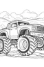 Placeholder: a cute monster truck on off road, outline art, coloring pages with white background, clear illustration, simple design for kids to color