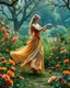 Placeholder: Beautiful Princess dancing in Wild garden, flower beds, fractal ornamentation, over detailed, gloriously full and confusing, nothing that really exists, everything made up, fantasy world, sweet briar, photography graphic art, song birds, ochre rose, rose buds, dewy morning, forest of oaks,