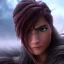 Placeholder: Barbarian anime character, animal hide armor, physically fit, tribal tattoos, scars, washboard abs, red facepaint, red hair, dark eyeshadow, intricate eyeliner, soft round eyes, beads in hair, 8k resolution, cinematic smooth, intricate details, vibrant colors, realistic details, masterpiece, oil on canvas, smokey background
