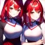 Placeholder: Clear focus, 8k, girl, high quality, detailed, red hair, red eyes, beautiful lighting, vibrant colors, twins