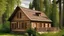 Placeholder: charming wooden house near a forest, daytime