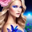 Placeholder: Full body Princess, sexy woman blondie, make up, beautiful smiling face,blue eyes, beautiful place,amazing, flowers, colors, blue and pink butterfly, realistic, photo real, stars night, detailed, high contrast, 8k high definition, unreal engine 5, extremely sharp detail, light effect, light background