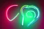 Placeholder: black background, outlines of a holographic question mark drawn from thin neon-coloured glowing lines