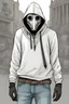 Placeholder: Cool guy wearing a white hoodie, jeans and a plague doctor mask