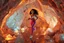 Placeholder: make a video pretty crystal cave covered with jewells and CIFI jewell lights and 3d recursive cubic and sphere base pearls and jwells a beautiful fashion model lady with cute,curvy hair,makeup, in pretty sports suit is running inside cave ,dynamic camera fallow her inside cave capturing full body, dynamic lights.