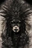 Placeholder: portrait vantblack pouring Acrylic an cyberpunk shaman woman extremely textured botanical-metal faced portrait with a voidcore metal gothica headdress with metallic filigree gothica ornaments around onix stones mineral stone metallic watercolour an black ink filigree silver voidcore shamanism foral ornaments plants and tree branches black ink on half face masque gothica filigree voidcore athmospheric organic bio spiral ökoart creepy stunning