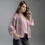 Placeholder: Model with crochet cardigan pink