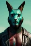 Placeholder: Medium Close Up Portrait, Front image. cyberpunk, rabbit mask, strong man, long hair and beard. latex suit army. Green, black, color. Dron style. Color background, photo studio. Avatar image, highly detailed, concept art, smooth, unreal engine 5, ray tracing, RTX, lumen lighting, ultra detail, volumetric lighting, 3d, finely drawn, high definition, high resolution.