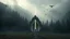 Placeholder: A contemporary chapel built in a fog-covered mountain valley, fractured crystalline volumes emerging from dark forests, empty and silent interiors pierced by vertical beams of symbolic natural light, conceptual architecture inspired by memory and spirituality, a single visitor walking towards the entrance while black birds fly over the landscape, pictorial representation inspired by the symbolism of Odilon Redon and hyperrealistic cinematic matte painting.